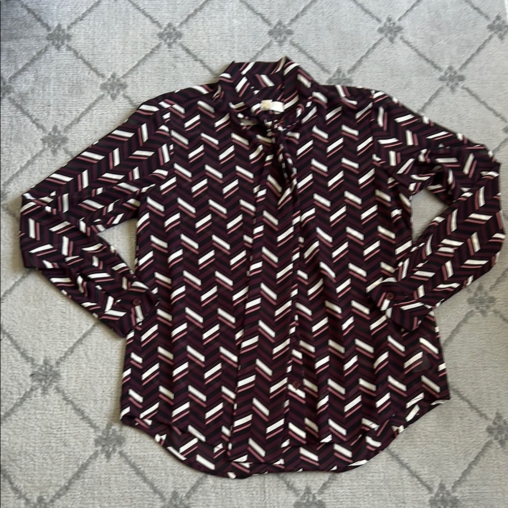 Michael Kors Burgundy Georgette Geometric Blouse